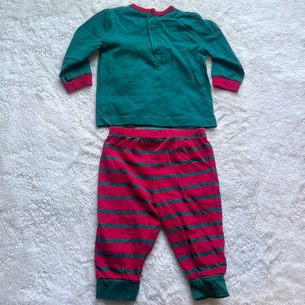 Carters‎ My First Christmas Dachshund Pajama Set Green Red Striped Size 9M